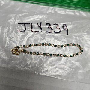 EMERALD COLOR / CLEAR RHINESTONE 14KT GE BRACELET